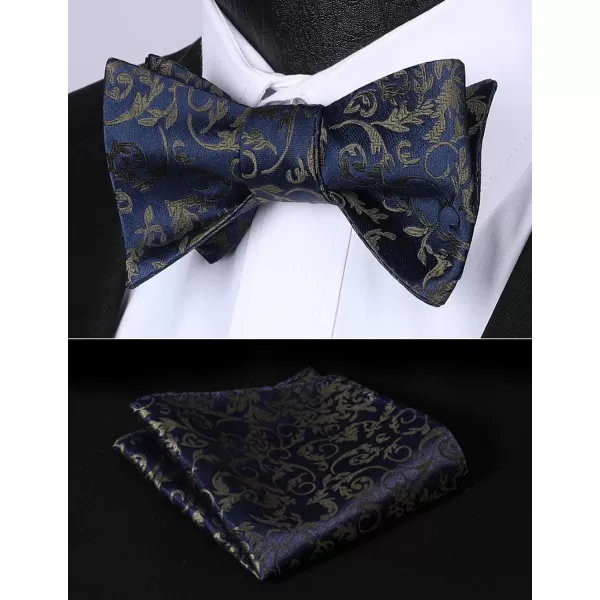 HISDERN Bow Ties for Men Floral Bowties Mens Self Tie Bow Tie Handkerchief Jacquard Woven Bowtie Pocket Square Set