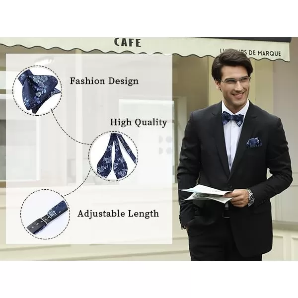 HISDERN Bow Ties for Men Floral Bowties Mens Self Tie Bow Tie Handkerchief Jacquard Woven Bowtie Pocket Square Set