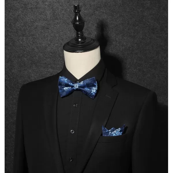 HISDERN Bow Ties for Men Floral Bowties Mens Self Tie Bow Tie Handkerchief Jacquard Woven Bowtie Pocket Square Set