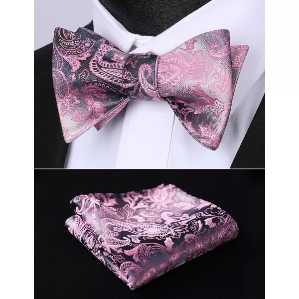 HISDERN Bow Ties for Men Floral Bowties Mens Self Tie Bow Tie Handkerchief Jacquard Woven Bowtie Pocket Square Set