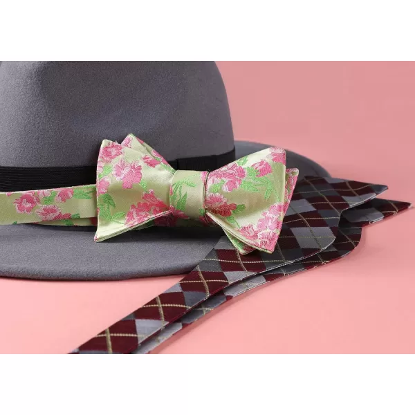HISDERN Bow Ties for Men Floral Bowties Mens Self Tie Bow Tie Handkerchief Jacquard Woven Bowtie Pocket Square Set