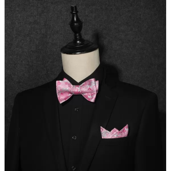HISDERN Bow Ties for Men Floral Bowties Mens Self Tie Bow Tie Handkerchief Jacquard Woven Bowtie Pocket Square Set