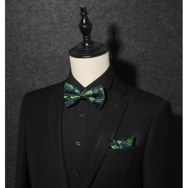 HISDERN Bow Ties for Men Floral Bowties Mens Self Tie Bow Tie Handkerchief Jacquard Woven Bowtie Pocket Square Set