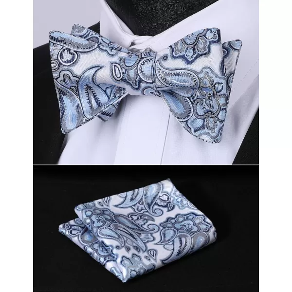 HISDERN Bow Ties for Men Floral Bowties Mens Self Tie Bow Tie Handkerchief Jacquard Woven Bowtie Pocket Square Set