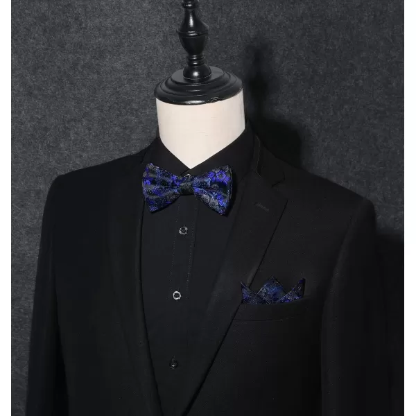 HISDERN Bow Ties for Men Floral Bowties Mens Self Tie Bow Tie Handkerchief Jacquard Woven Bowtie Pocket Square Set