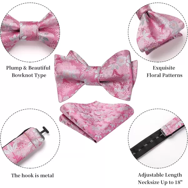 HISDERN Bow Ties for Men Floral Bowties Mens Self Tie Bow Tie Handkerchief Jacquard Woven Bowtie Pocket Square Set