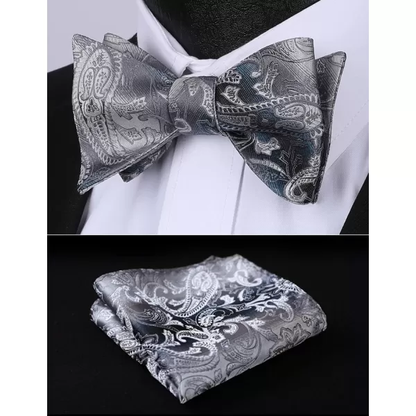 HISDERN Bow Ties for Men Paisley Bowties Mens Self Tie Bow Tie and Pocket Square Set Formal Tuxedo Wedding Bowtie