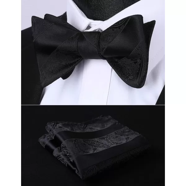 HISDERN Bow Ties for Men Paisley Bowties Mens Self Tie Bow Tie and Pocket Square Set Formal Tuxedo Wedding Bowtie