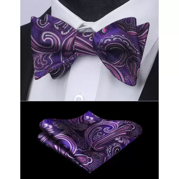 HISDERN Bow Ties for Men Paisley Bowties Mens Self Tie Bow Tie and Pocket Square Set Formal Tuxedo Wedding Bowtie