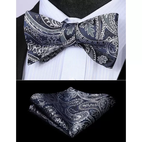 HISDERN Bow Ties for Men Paisley Bowties Mens Self Tie Bow Tie and Pocket Square Set Formal Tuxedo Wedding Bowtie
