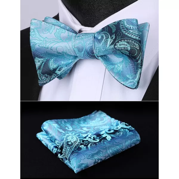HISDERN Bow Ties for Men Paisley Bowties Mens Self Tie Bow Tie and Pocket Square Set Formal Tuxedo Wedding Bowtie