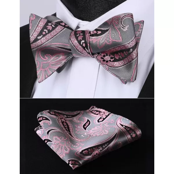 HISDERN Bow Ties for Men Paisley Bowties Mens Self Tie Bow Tie and Pocket Square Set Formal Tuxedo Wedding Bowtie
