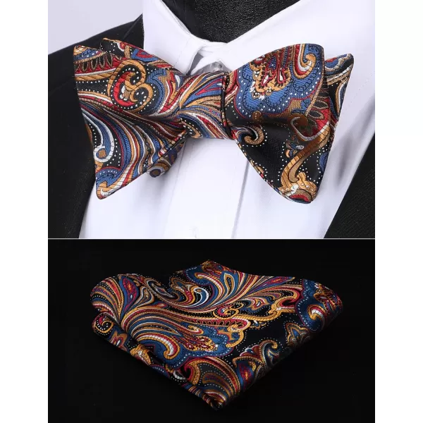 HISDERN Bow Ties for Men Paisley Bowties Mens Self Tie Bow Tie and Pocket Square Set Formal Tuxedo Wedding Bowtie