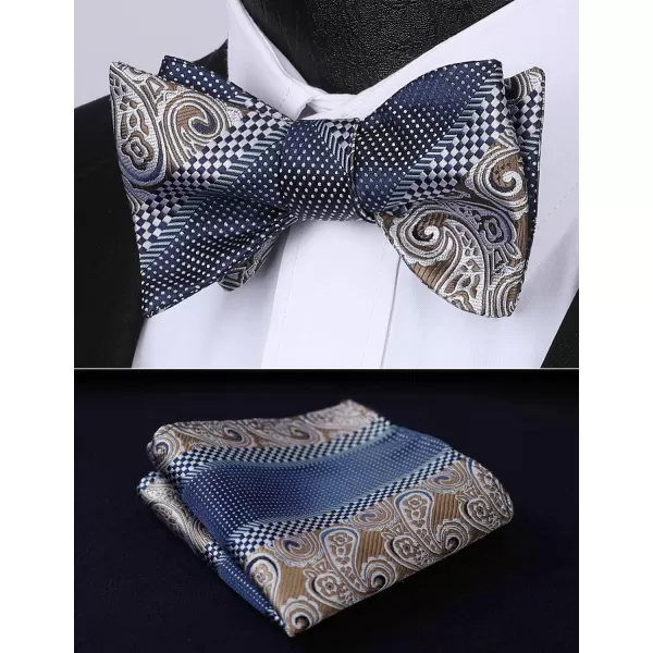 HISDERN Bow Ties for Men Paisley Bowties Mens Self Tie Bow Tie and Pocket Square Set Formal Tuxedo Wedding Bowtie