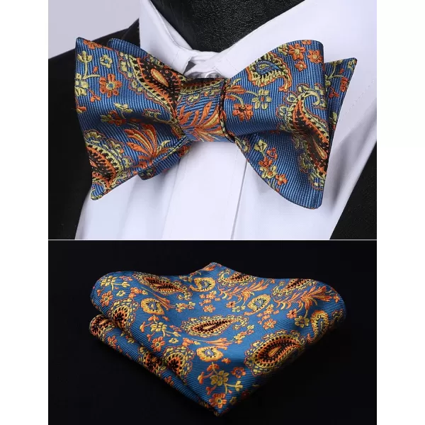 HISDERN Bow Ties for Men Paisley Bowties Mens Self Tie Bow Tie and Pocket Square Set Formal Tuxedo Wedding Bowtie