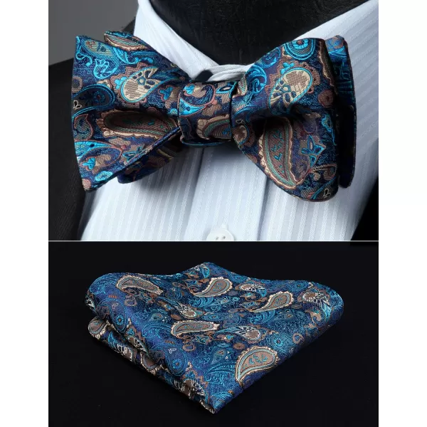 HISDERN Bow Ties for Men Paisley Bowties Mens Self Tie Bow Tie and Pocket Square Set Formal Tuxedo Wedding Bowtie