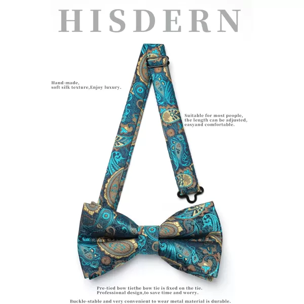 HISDERN Bow Ties for Men Paisley Floral Pre-tied Bowtie Pocket Square Set Men's Formal Bow Ties Wedding Party…