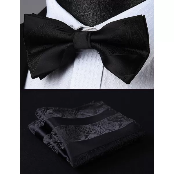 HISDERN Bow Ties for Men Paisley Floral Pre-tied Bowtie Pocket Square Set Men's Formal Bow Ties Wedding Party…