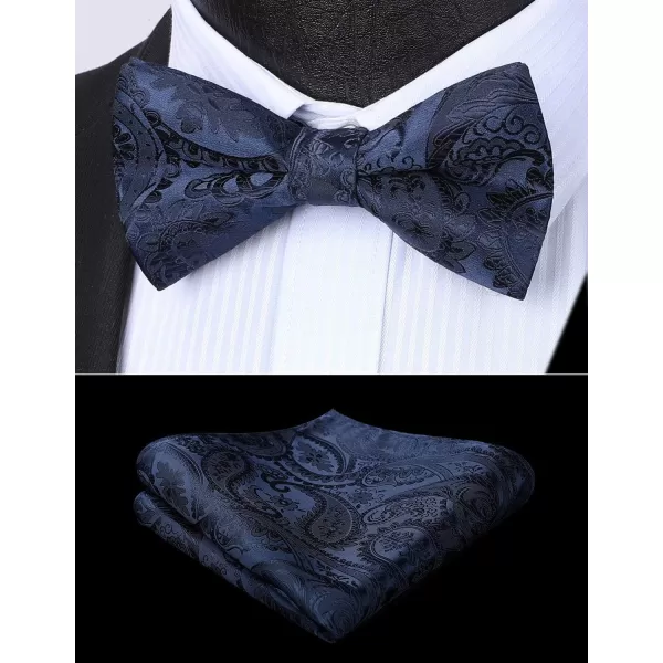 HISDERN Bow Ties for Men Paisley Floral Pre-tied Bowtie Pocket Square Set Men's Formal Bow Ties Wedding Party…