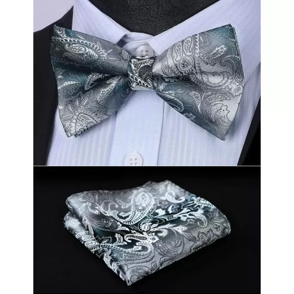 HISDERN Bow Ties for Men Paisley Floral Pre-tied Bowtie Pocket Square Set Men's Formal Bow Ties Wedding Party…