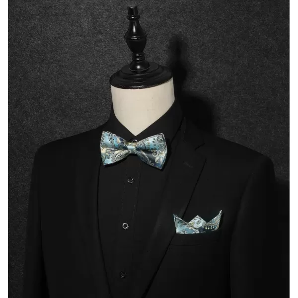 HISDERN Bow Ties for Men Paisley Floral Pre-tied Bowtie Pocket Square Set Men's Formal Bow Ties Wedding Party…