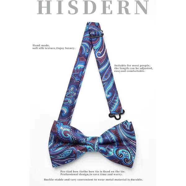 HISDERN Bow Ties for Men Paisley Floral Pre-tied Bowtie Pocket Square Set Men's Formal Bow Ties Wedding Party…