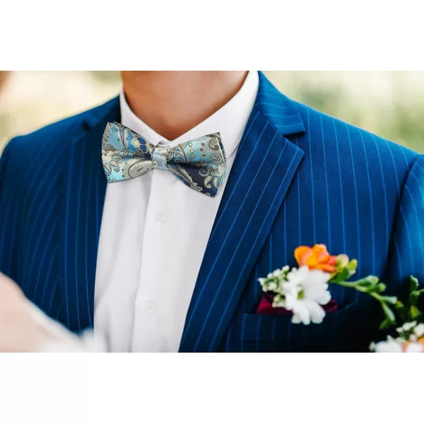HISDERN Bow Ties for Men Paisley Floral Pre-tied Bowtie Pocket Square Set Men's Formal Bow Ties Wedding Party…