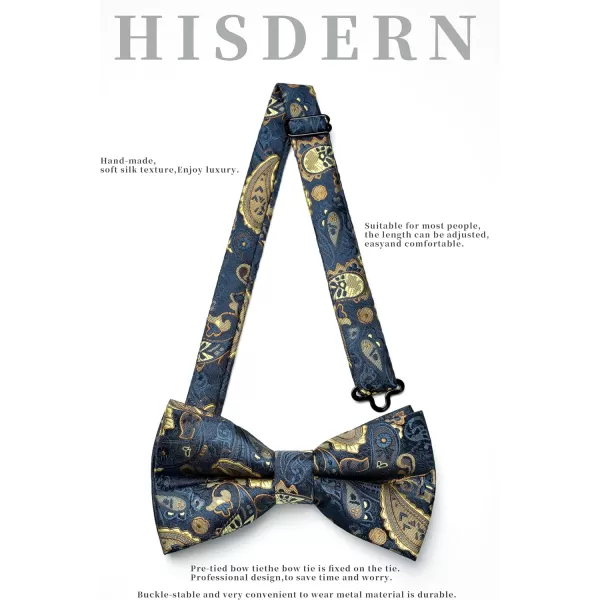 HISDERN Bow Ties for Men Paisley Floral Pre-tied Bowtie Pocket Square Set Men's Formal Bow Ties Wedding Party…