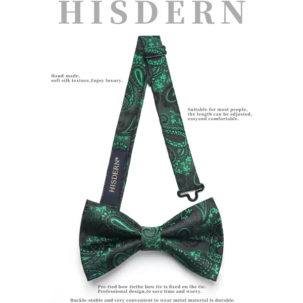HISDERN Bow Ties for Men Paisley Floral Pre-tied Bowtie Pocket Square Set Men's Formal Bow Ties Wedding Party…
