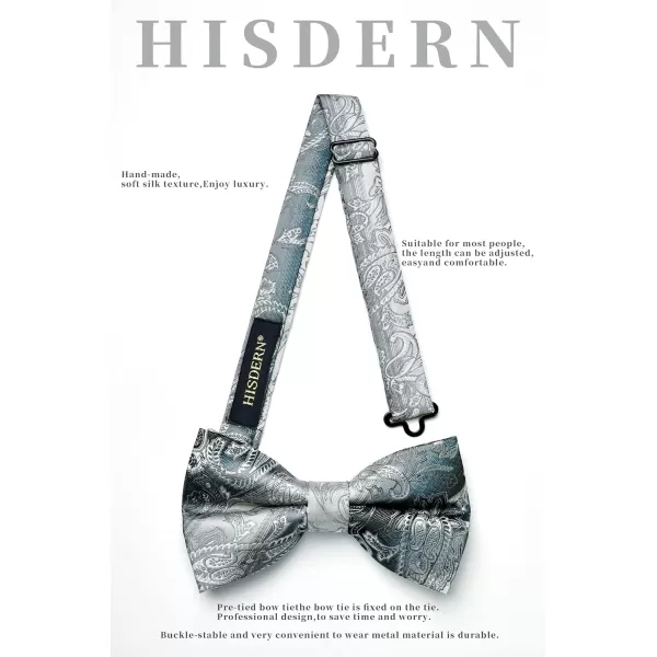 HISDERN Bow Ties for Men Paisley Floral Pre-tied Bowtie Pocket Square Set Men's Formal Bow Ties Wedding Party…