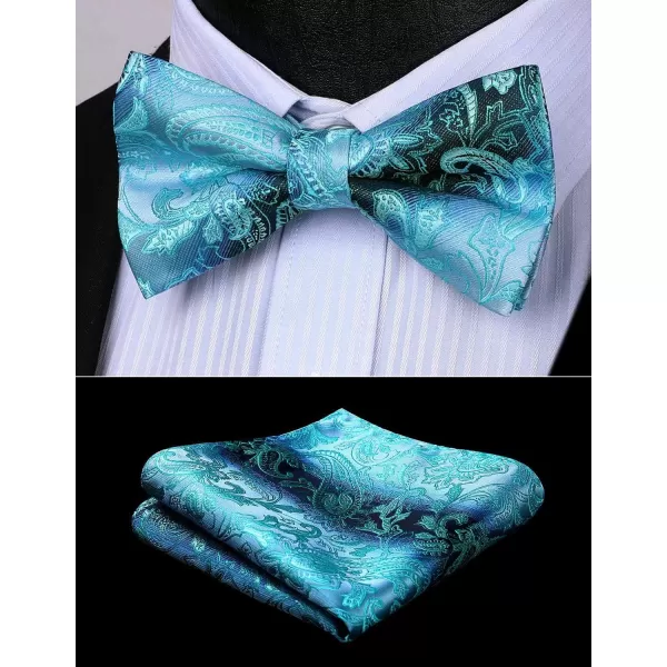 HISDERN Bow Ties for Men Paisley Floral Pre-tied Bowtie Pocket Square Set Men's Formal Bow Ties Wedding Party…