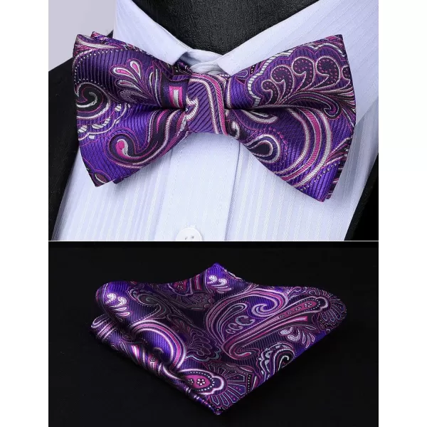 HISDERN Bow Ties for Men Paisley Floral Pre-tied Bowtie Pocket Square Set Men's Formal Bow Ties Wedding Party…