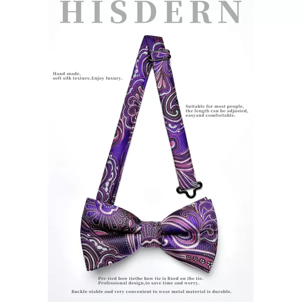 HISDERN Bow Ties for Men Paisley Floral Pre-tied Bowtie Pocket Square Set Men's Formal Bow Ties Wedding Party…