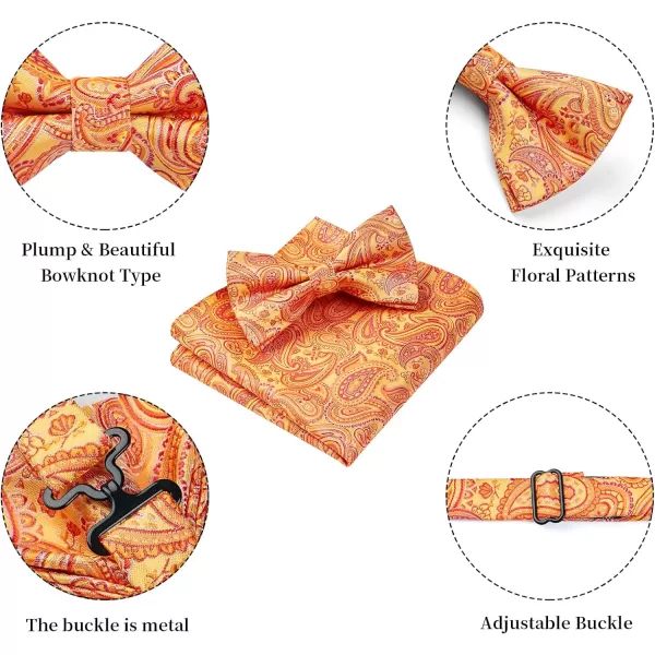 HISDERN Bow Ties for Men Paisley Floral Pre-tied Bowtie Pocket Square Set Men's Formal Bow Ties Wedding Party…