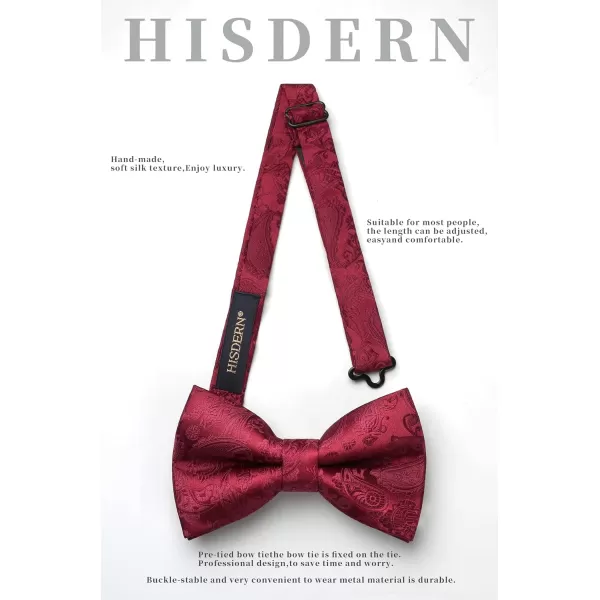 HISDERN Bow Ties for Men Paisley Floral Pre-tied Bowtie Pocket Square Set Men's Formal Bow Ties Wedding Party…