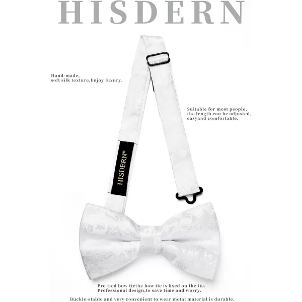 HISDERN Bow Ties for Men Paisley Floral Pre-tied Bowtie Pocket Square Set Men's Formal Bow Ties Wedding Party…