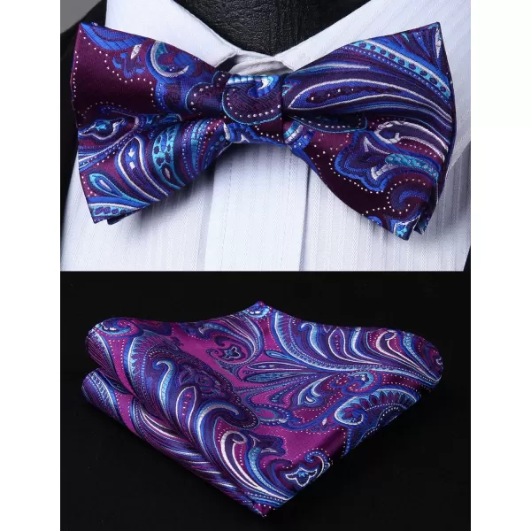 HISDERN Bow Ties for Men Paisley Floral Pre-tied Bowtie Pocket Square Set Men's Formal Bow Ties Wedding Party…