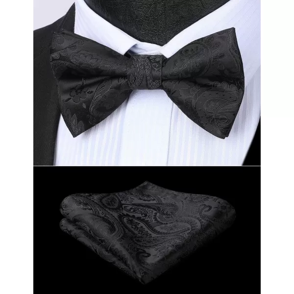 HISDERN Bow Ties for Men Paisley Floral Pre-tied Bowtie Pocket Square Set Men's Formal Bow Ties Wedding Party…