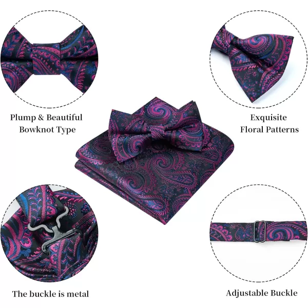 HISDERN Bow Ties for Men Paisley Floral Pre-tied Bowtie Pocket Square Set Men's Formal Bow Ties Wedding Party…