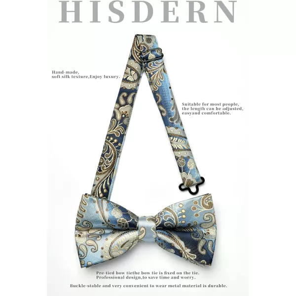 HISDERN Bow Ties for Men Paisley Floral Pre-tied Bowtie Pocket Square Set Men's Formal Bow Ties Wedding Party…