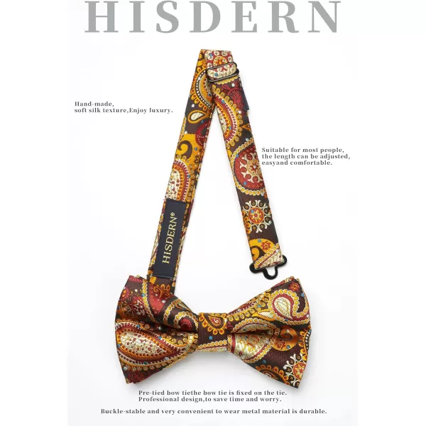 HISDERN Bow Ties for Men Paisley Floral Pre-tied Bowtie Pocket Square Set Men's Formal Bow Ties Wedding Party…
