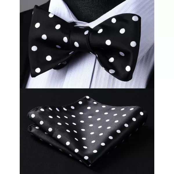 HISDERN Bow Ties for Men Polka Dot Selftie Bowtie and Pocket Square Classic Business Tuxedo Wedding Bowties Handkerchief