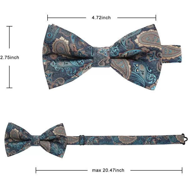HISDERN Bow Ties for Men Pre-tied Paisley Bow Ties Pocket Square Set Men's Bowtie Wedding Party