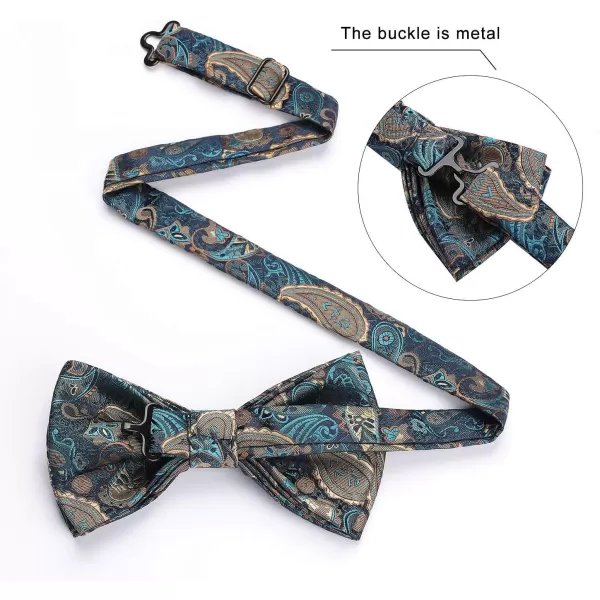 HISDERN Bow Ties for Men Pre-tied Paisley Bow Ties Pocket Square Set Men's Bowtie Wedding Party