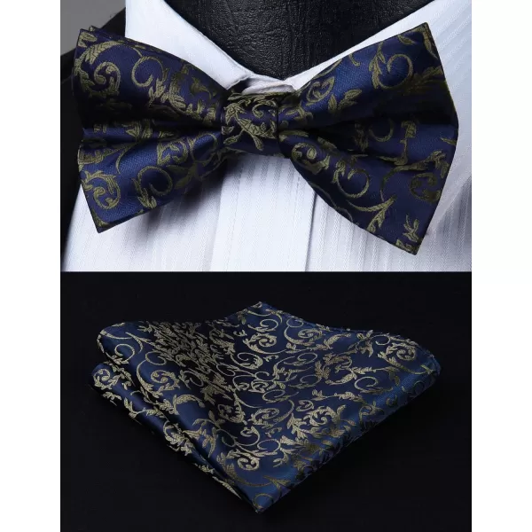HISDERN Bow Ties for Men Pre-tied Paisley Bow Ties Pocket Square Set Men's Bowtie Wedding Party