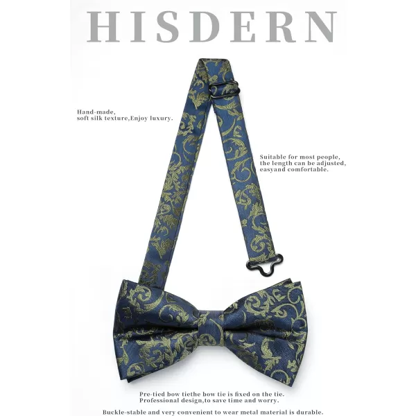 HISDERN Bow Ties for Men Pre-tied Paisley Bow Ties Pocket Square Set Men's Bowtie Wedding Party