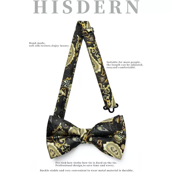 HISDERN Bow Ties for Men Pre-tied Paisley Bow Ties Pocket Square Set Men's Bowtie Wedding Party
