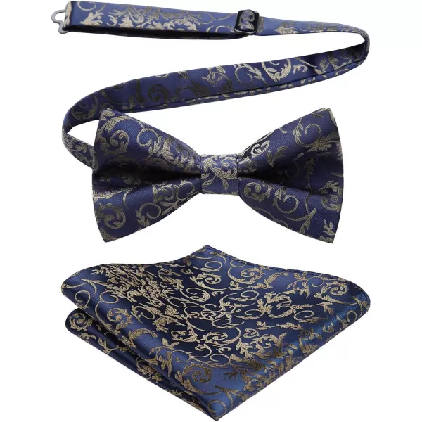 HISDERN Bow Ties for Men Pre-tied Paisley Bow Ties Pocket Square Set Men's Bowtie Wedding Party