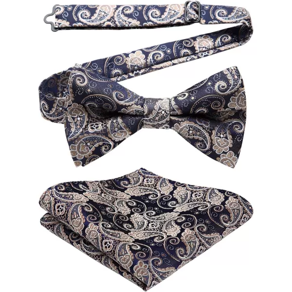 HISDERN Bow Ties for Men Pre-tied Paisley Bow Ties Pocket Square Set Men's Bowtie Wedding Party