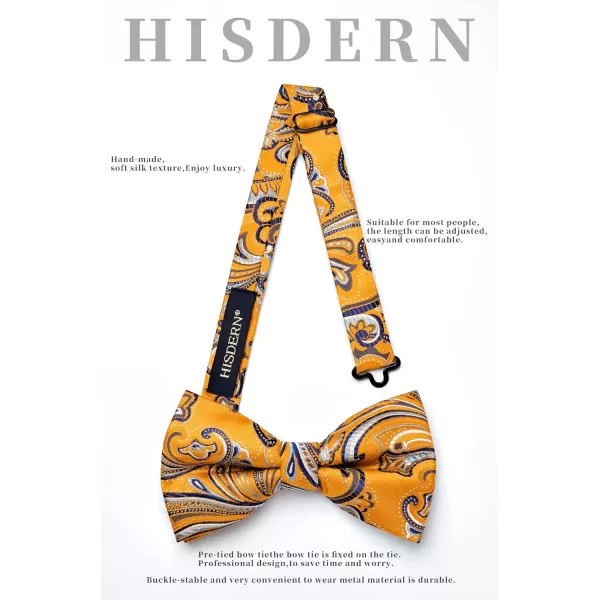 HISDERN Bow Ties for Men Pre-tied Paisley Bow Ties Pocket Square Set Men's Bowtie Wedding Party